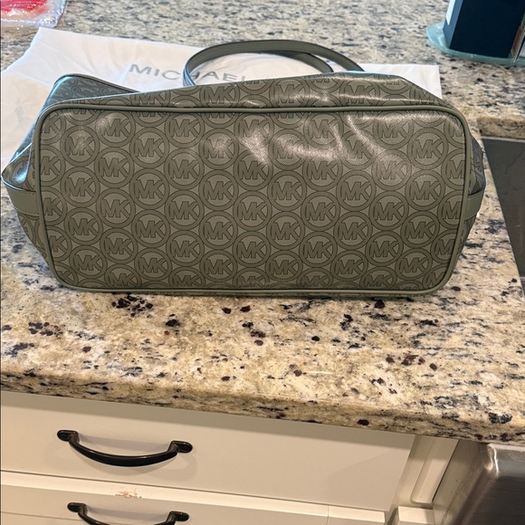Michael Kors Olive Green MK Logo Coated Canvas Tote - Picture 5 of 5